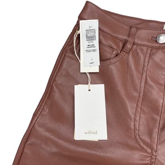 NWT WILFRED Aritzia Melina Cropped High Waisted Vegan Leather Pant Mocha Sz 4 - Picture 7 of 9